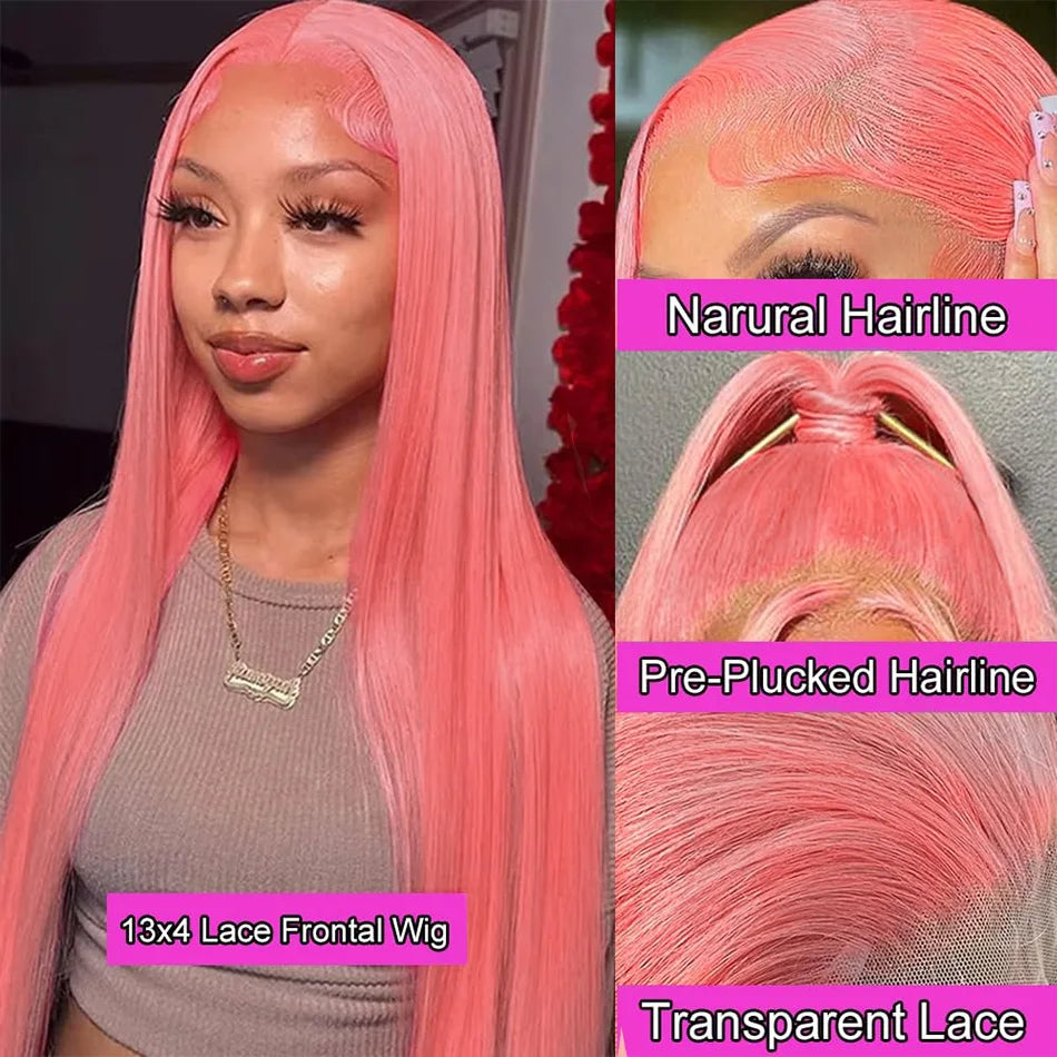 Pink Straight Human Hair Wig