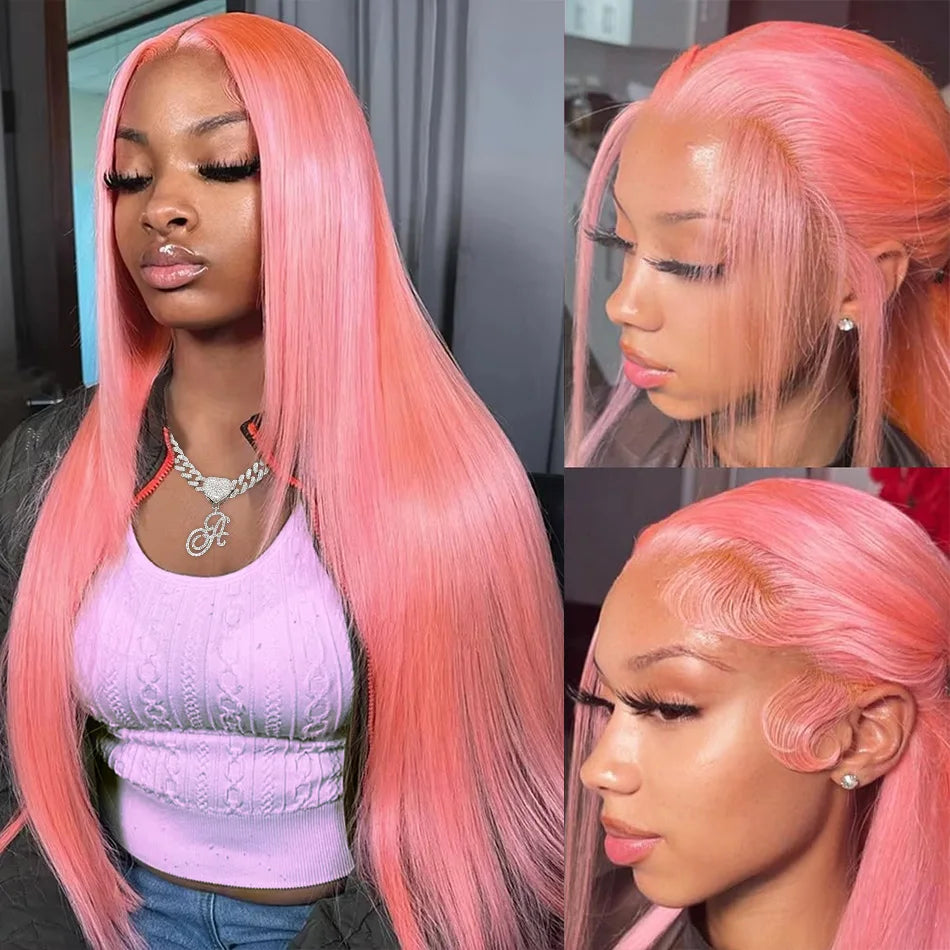 Pink Straight Human Hair Wig