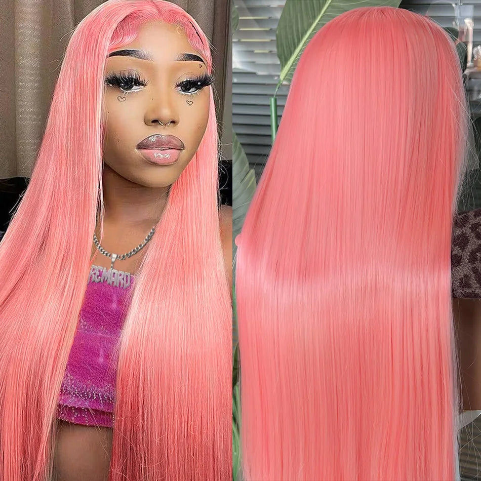 Pink Straight Human Hair Wig
