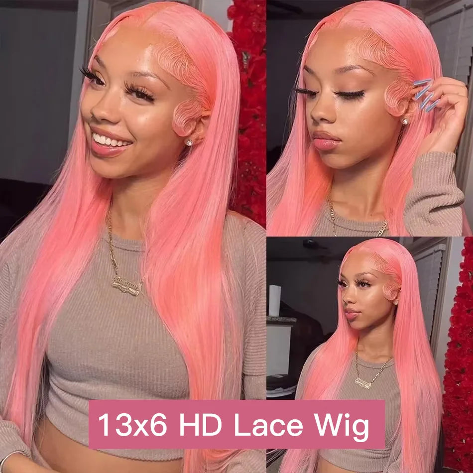 Pink Straight Human Hair Wig